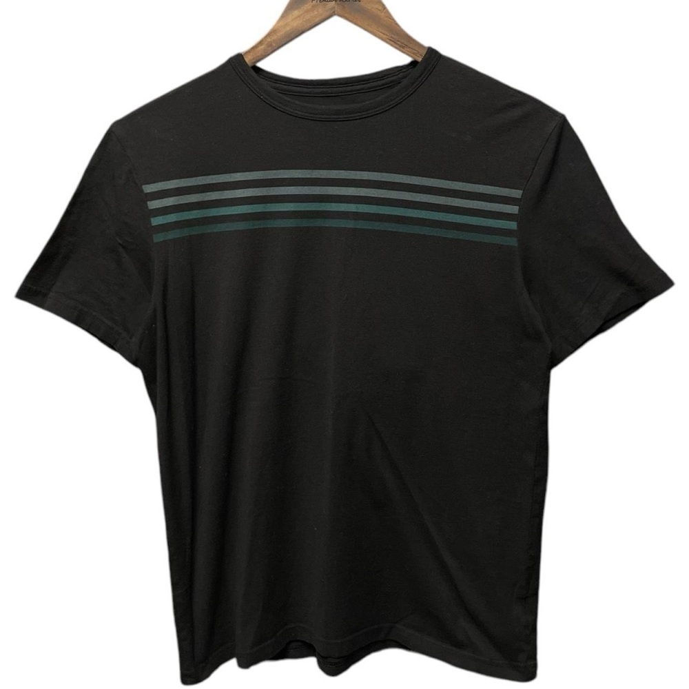 plain basic Lee short sleeve crewneck horizontal green striped black T-shirt